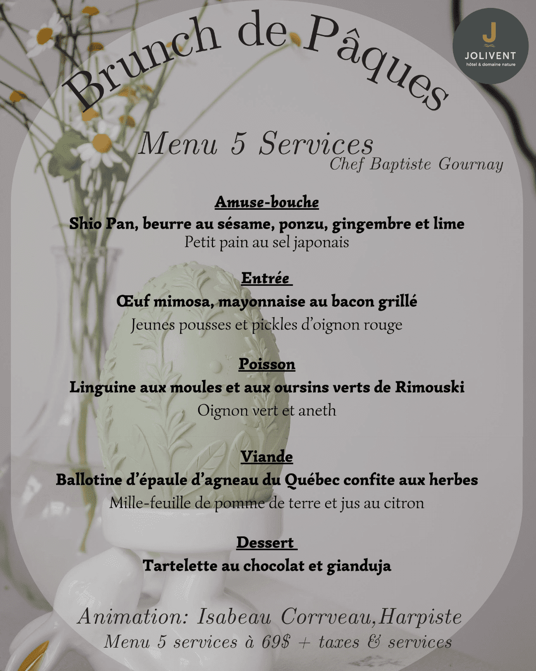 Menu brunch de Pâques, Domaine Jolivent
